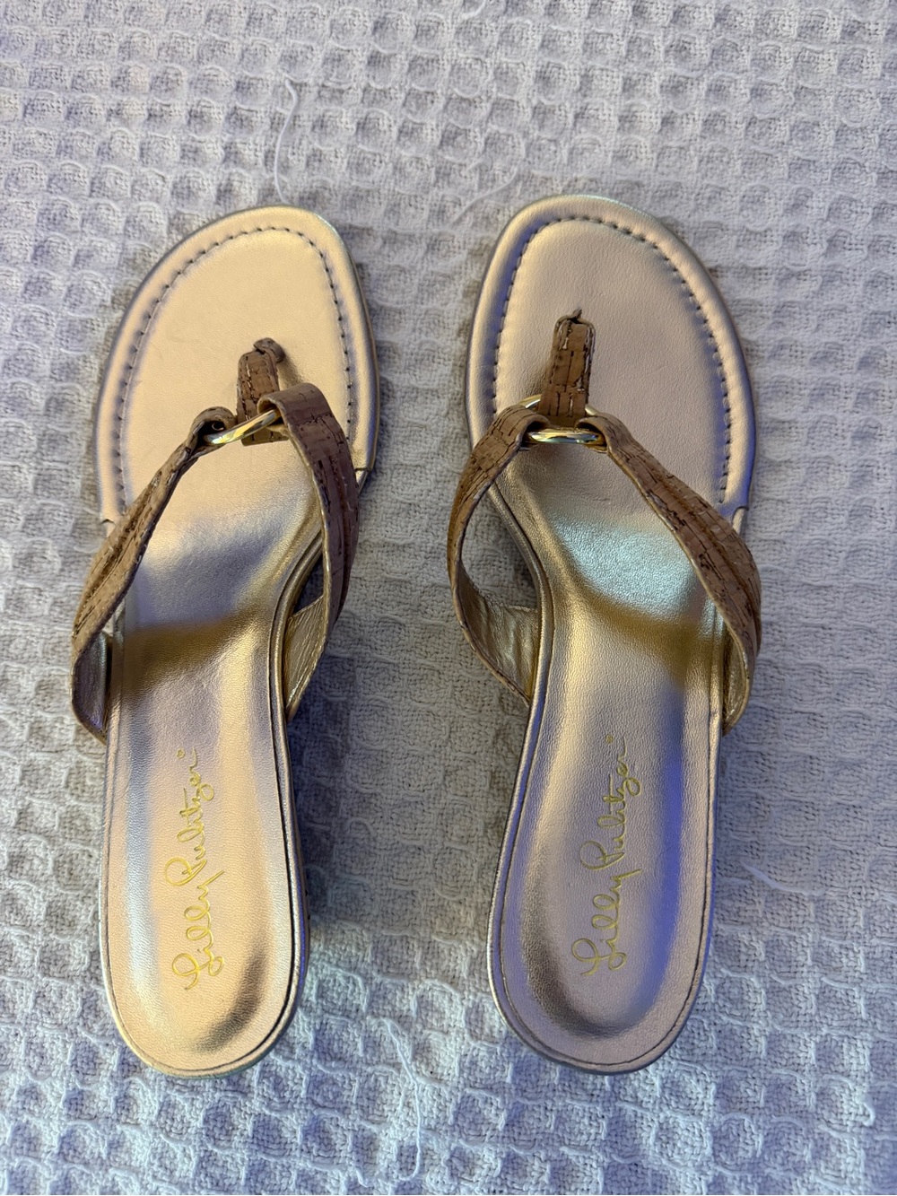 Lilly Pulitzer Bronze Metallic Croc-Textured Thong Sandals